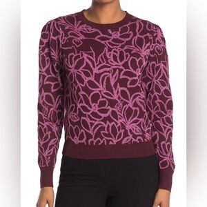 Kate Spade Scribble Flora Sweater Mission Fig Burgundy Pink Metallic Size Medium